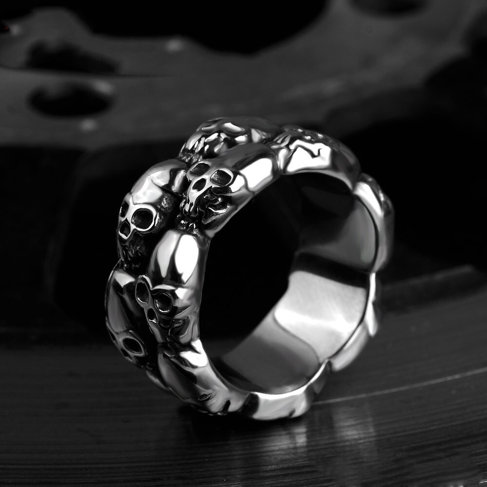 Schedel Mannen Ring Viking Gothic Punk Rock Hip Hop Titanium Rvs Zilver Kleur Mannelijke Ring Biker Band Vintage Sieraden