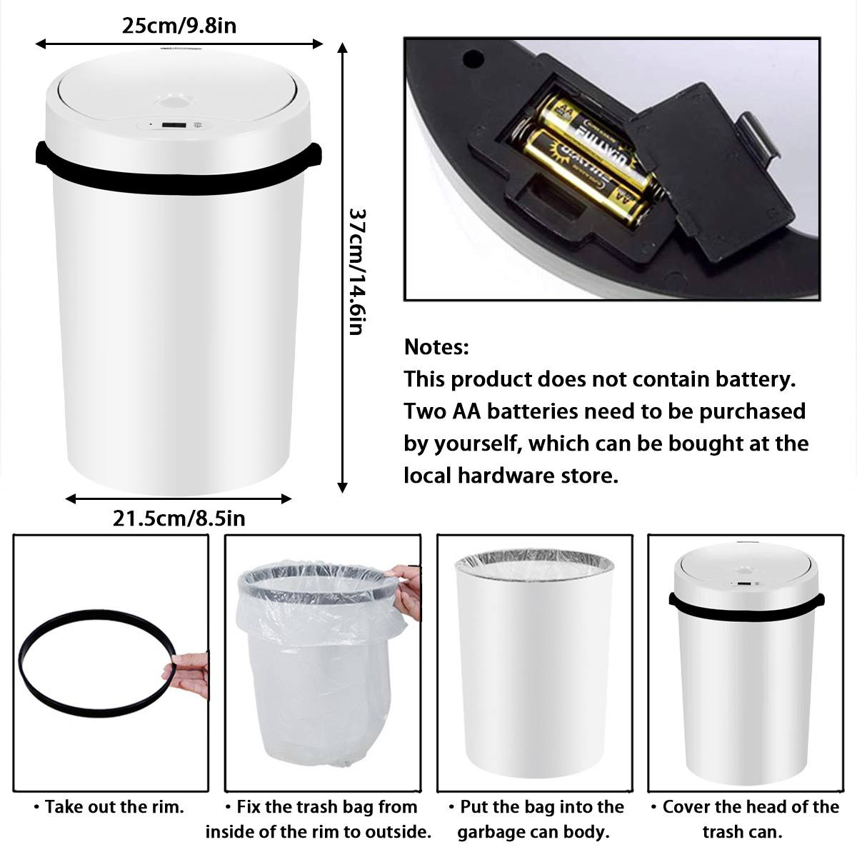 16L Intelligent Sensor Trash Can Automatic Sensor Dustbin Smart Electric Waste Bin Home Rubbish Can For Kitchen Bathroom Garbage