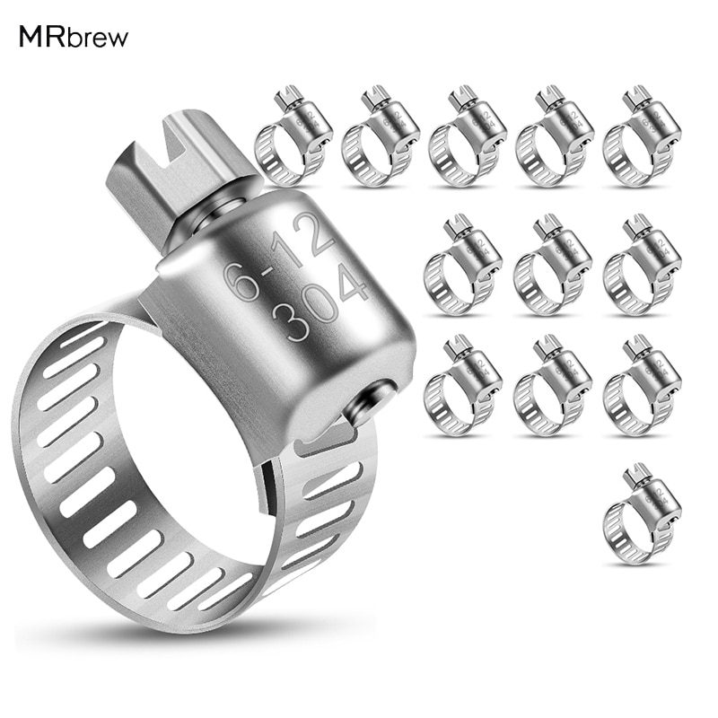 Ajustable de acero inoxidable 6-12mm engranaje de tornillo sin fin de la abrazadera de la manguera de combustible línea Abrazadera para tuberías de automoción y mecánica 12 unids/lote