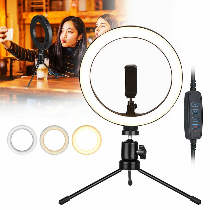 10 Inch Led Ring Licht Met Statief Stand Voor Iphone Samsung Mobiele Telefoon Mini Camera Licht Met Houder Voor Video make-Up Verlichting