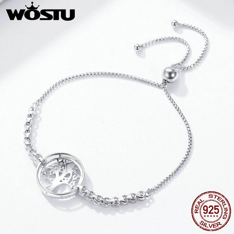 Wostu authentic 100% 925 árvore de prata esterlina da vida tênis pulseira feminino ligação ajustável corrente pulseira prata jóias cqb035