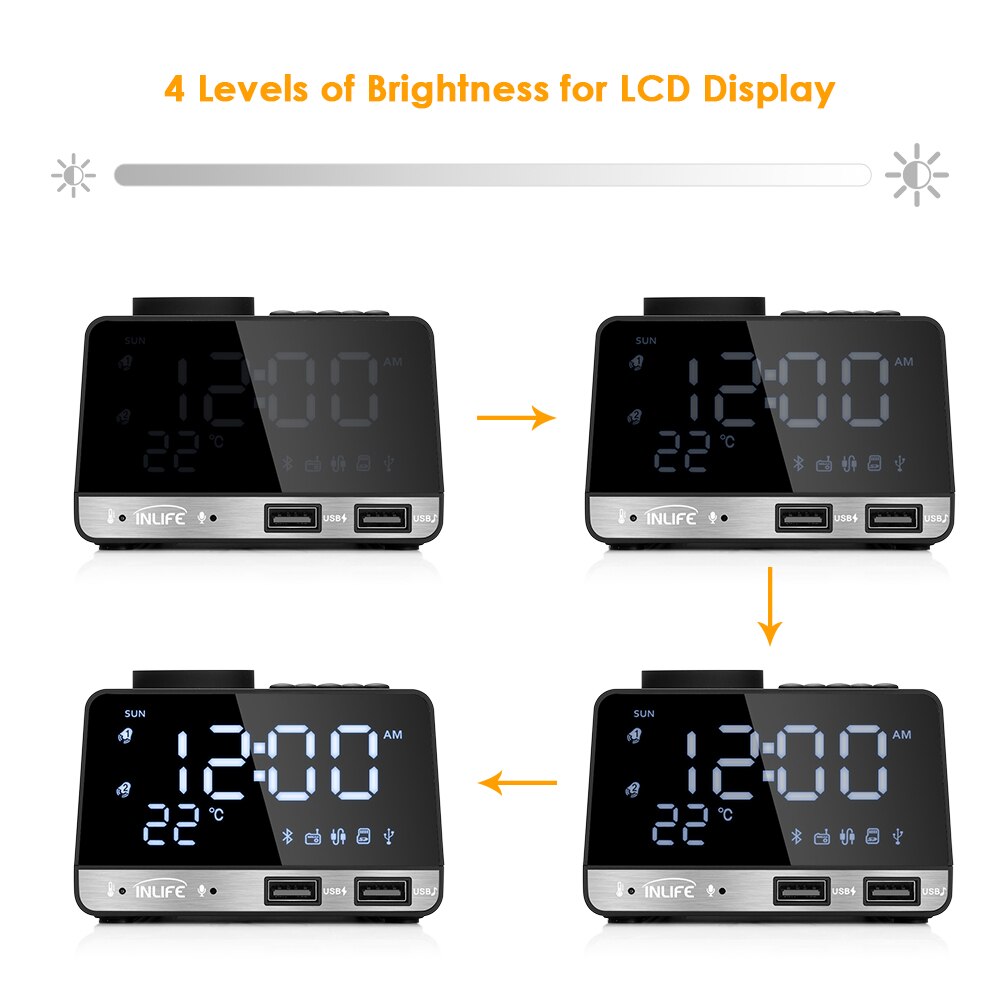 K11 Bluetooth 4.2 Radio Alarm Clock Speaker With 2 USB Ports LED Digital Alarm Clock Home Decration Snooze Table Clock EU Plug