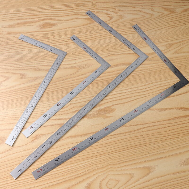 Stainless Steel L Shape Ruler Double Sided Ruler Measuring Tool Metal Straight 90 Degree Angle Ruler for Office School Supplies