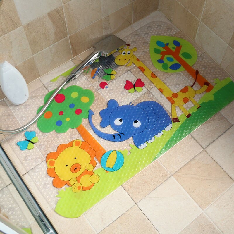 Cartoon Gedrukt Pvc Antislip Mat Kinderen Douche Bad Anti-Slip Voet Pads Badkamer Tapijt Voor Wc Floor plastic Zuignap Ma: Color 1-50x80cm