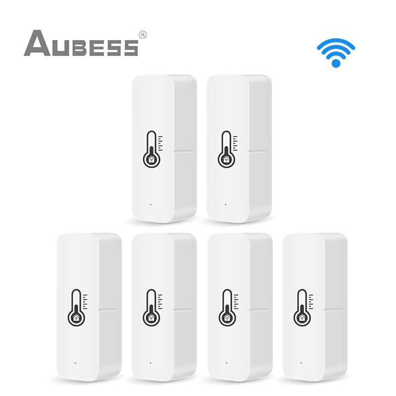 AUBESS Tuya WiFi Temperature And Humidity Sensor Indoor Hygrometer Controller Monitoring Works With Alexa Google Home Smart Life: 6Pcs