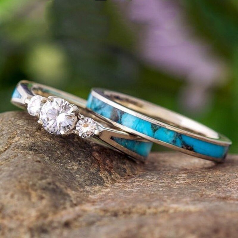 Udsøgt charme sølv farve smykker naturlig turkis ædelsten ring bryllup engagement jubilæum ring