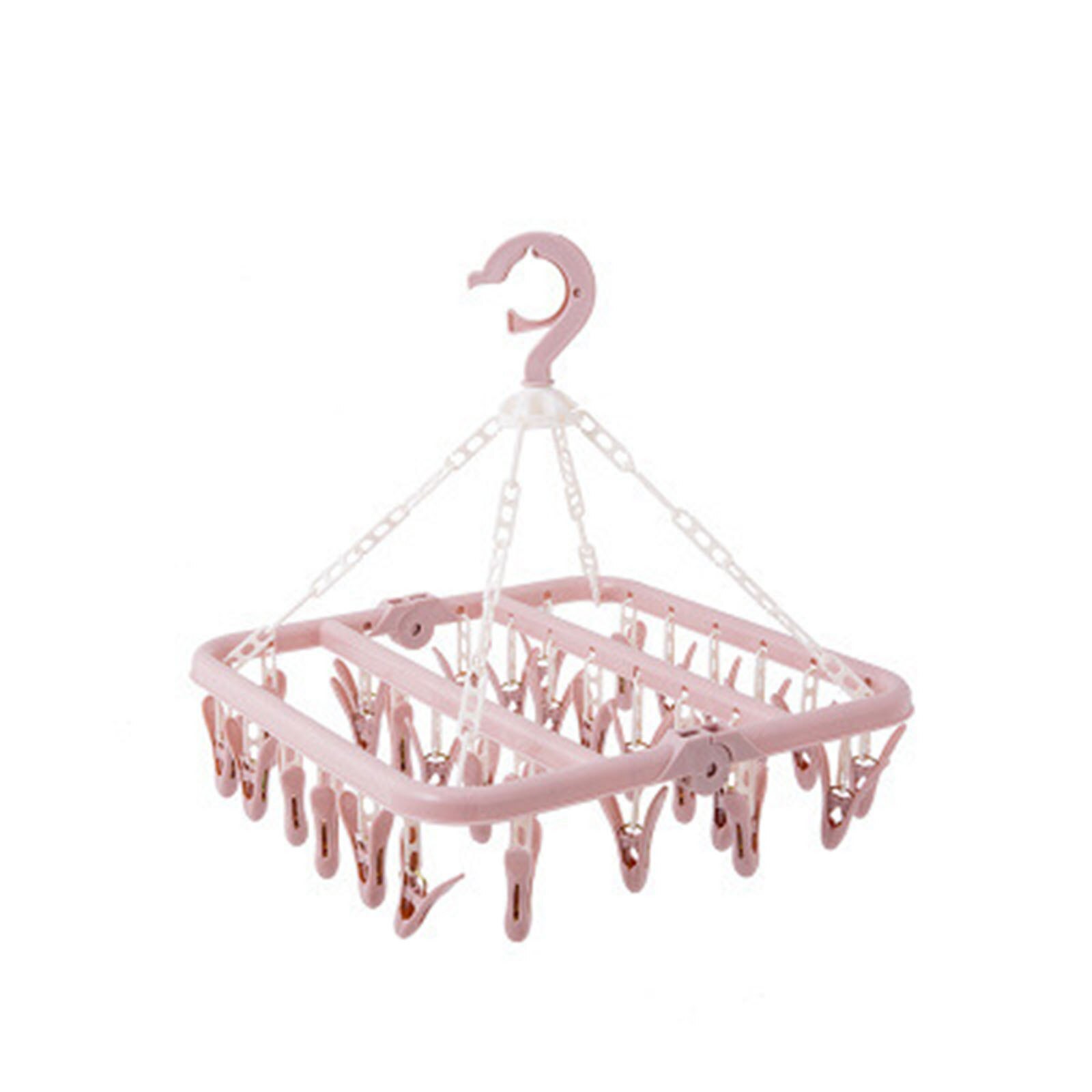 32 Clip Folding Plastic Drying Rack Rack Clothes Hanger Dryer Towel Cloth Drying Rack Multi-functional Underwear Socks Clip #T2P: Pink 