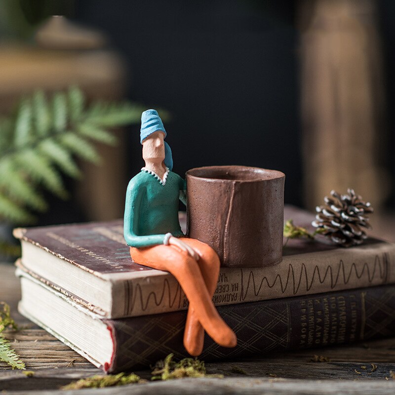 Cartoon Character Ceramic Flower Pot Succulents Abstract Human Face Flower Pot Home Desktop Vase Micro Landscape Decoration