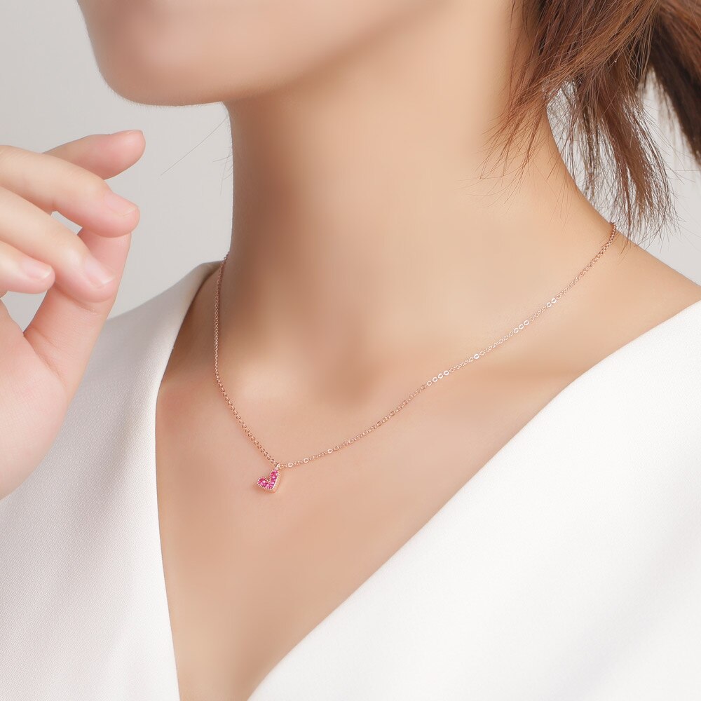 SA SILVERAGE 925 Sterling Silber Herz Schmuck-setzt für Frau 925 Silber Rose Gold Farbe Edelstein Zucht Ohrringe Halsketten einstellen
