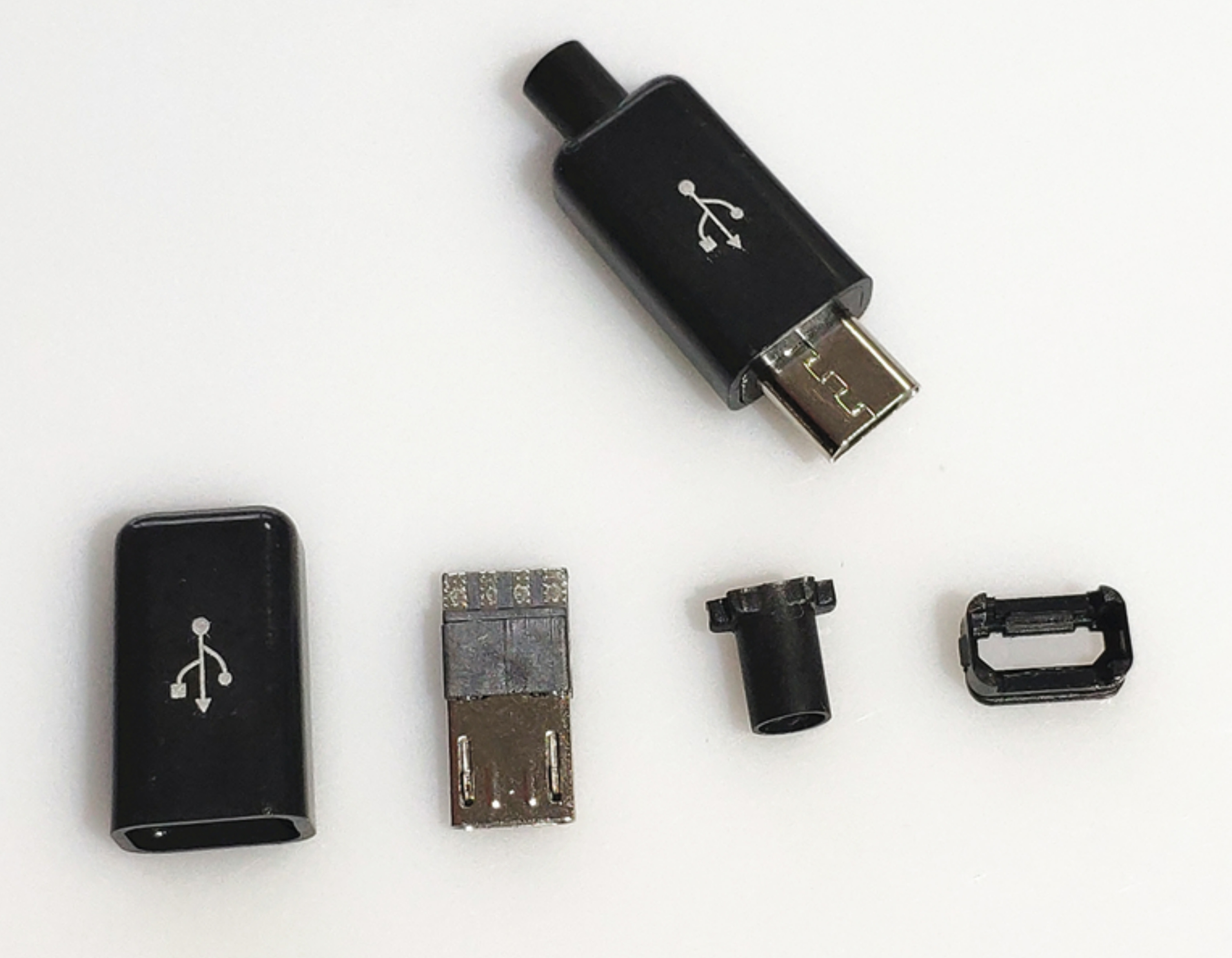 10 juegos de conectores macho Micro USB de 4 pines y 5 pines, enchufe negro y blanco, interfaz de línea OTG de datos, accesorios de cable de datos DIY: Negro