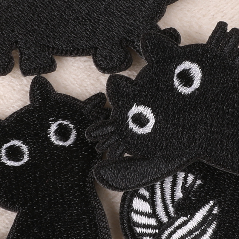 Parches bordados Para Ropa gatos lindos negro hierro en niños coser Parches Para Ropa Infantil Naszywki chaqueta Bordado Mochila Diy