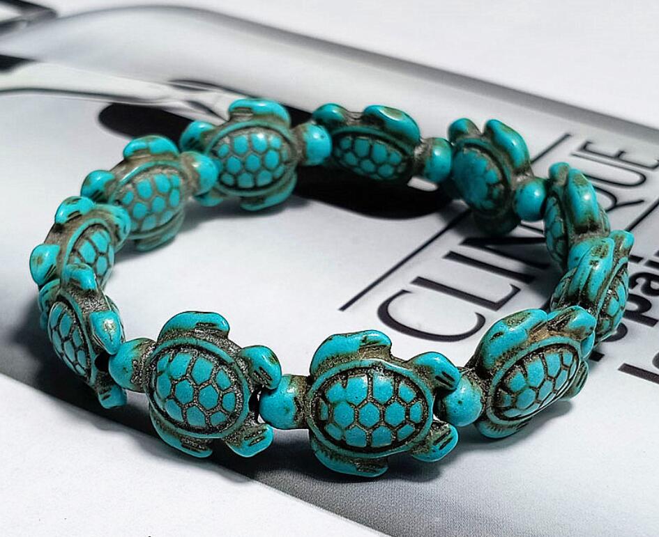 Green Stone Turtle Volcanic Dan Baisong Variety Of Natural Stone Male And Female Models Stretch Bracelet