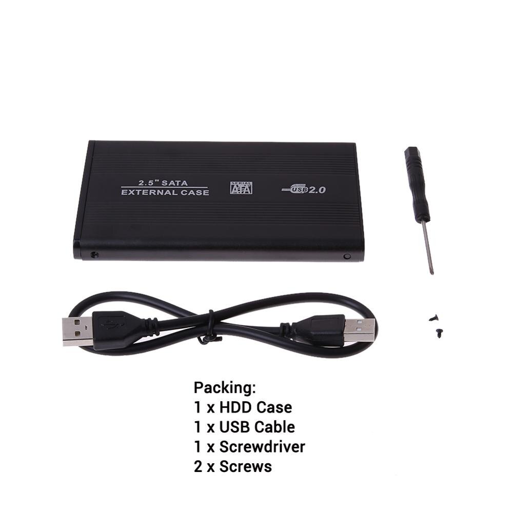 Caja de Funda de disco duro SSD SATA, USB 2,5 de 2,0 pulgadas, caja de móvil externa, caja de la unidad de disco duro 2,5 '', caja de cierre usb sata, carcasa de aleación de aluminio: Black no bag