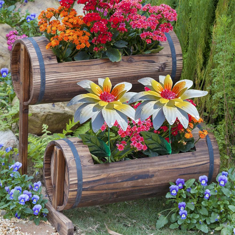 Outdoor Artificial Metal Flower Decor Garden Lawn Simulation Flower Flower Pot Terrace Metal Art Crafts Garden Decor Stakes