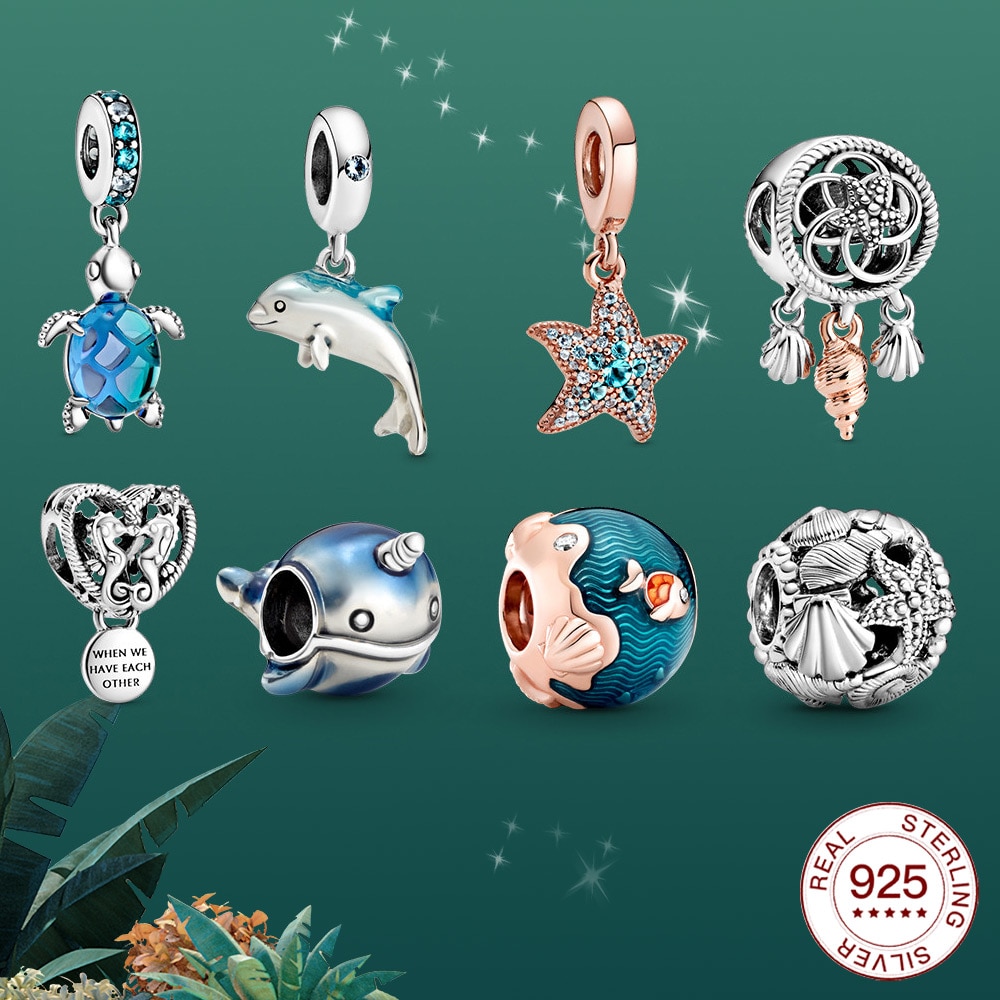925 sterling silver Marine dolphin whale shell charm Fit Original silver Bracelet Jewelry For Women Summer