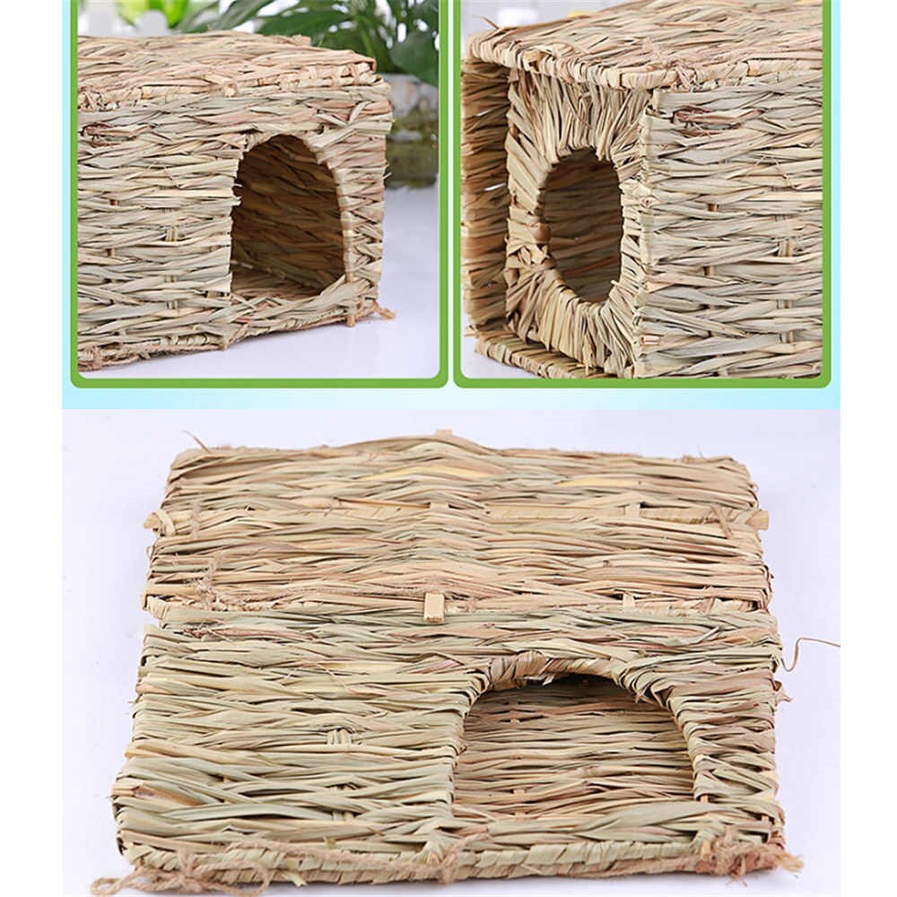 Foldable Woven Grass Rabbit Nests Pet Hamster Guinea Pig Cage House Chew Toy Breathable Summer Straw Small Animal Grass Nest