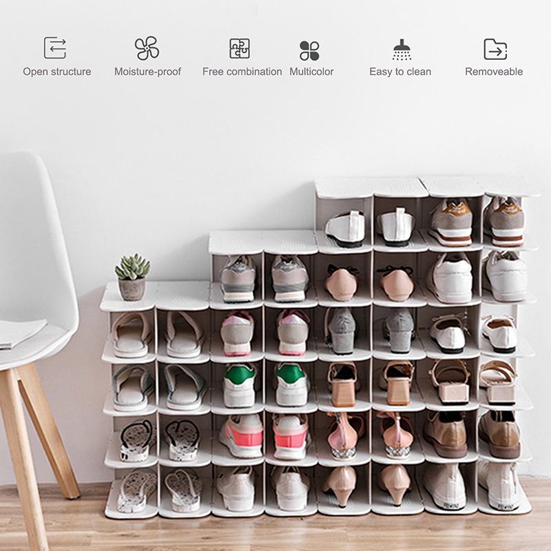 DIY Assembly 6 Layers Stackable Shoe Organizer Shoe Shelf Shoe Rack Stand Space Saving Shoe Hanger Shoe Box Cabinet