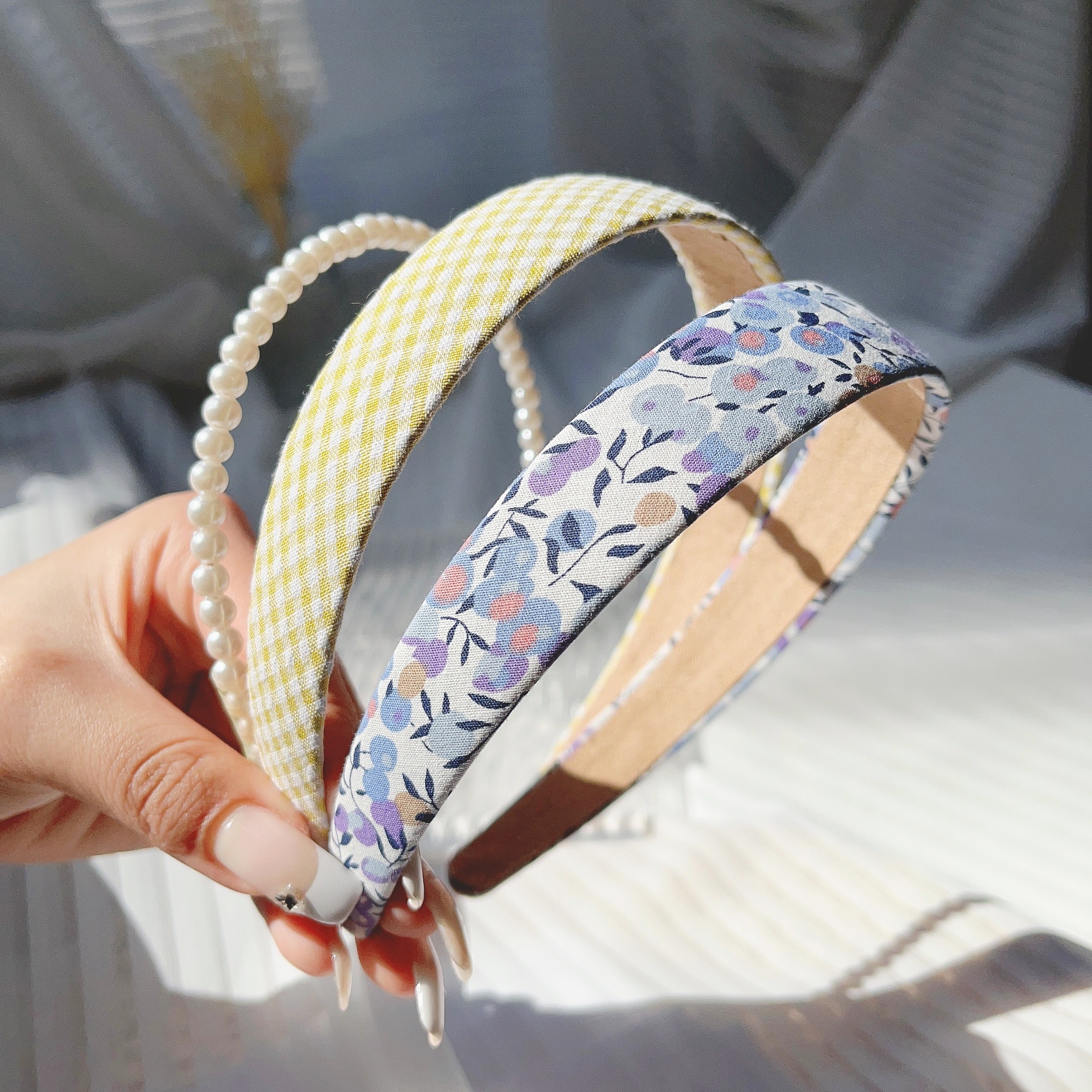 3 unids/set mujer bandas para el cabello de tela tocado diadema de perlas diadema para niñas aro para el cabello accesorios para el cabello femenino: Plata