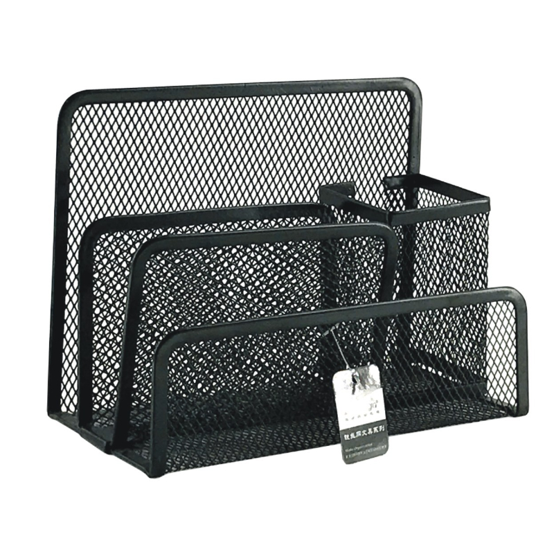 Black Metal Mesh Desk Organizer Desktop Letter Sorter Mail Tray File Organiser Office Home Bookends Book Holder