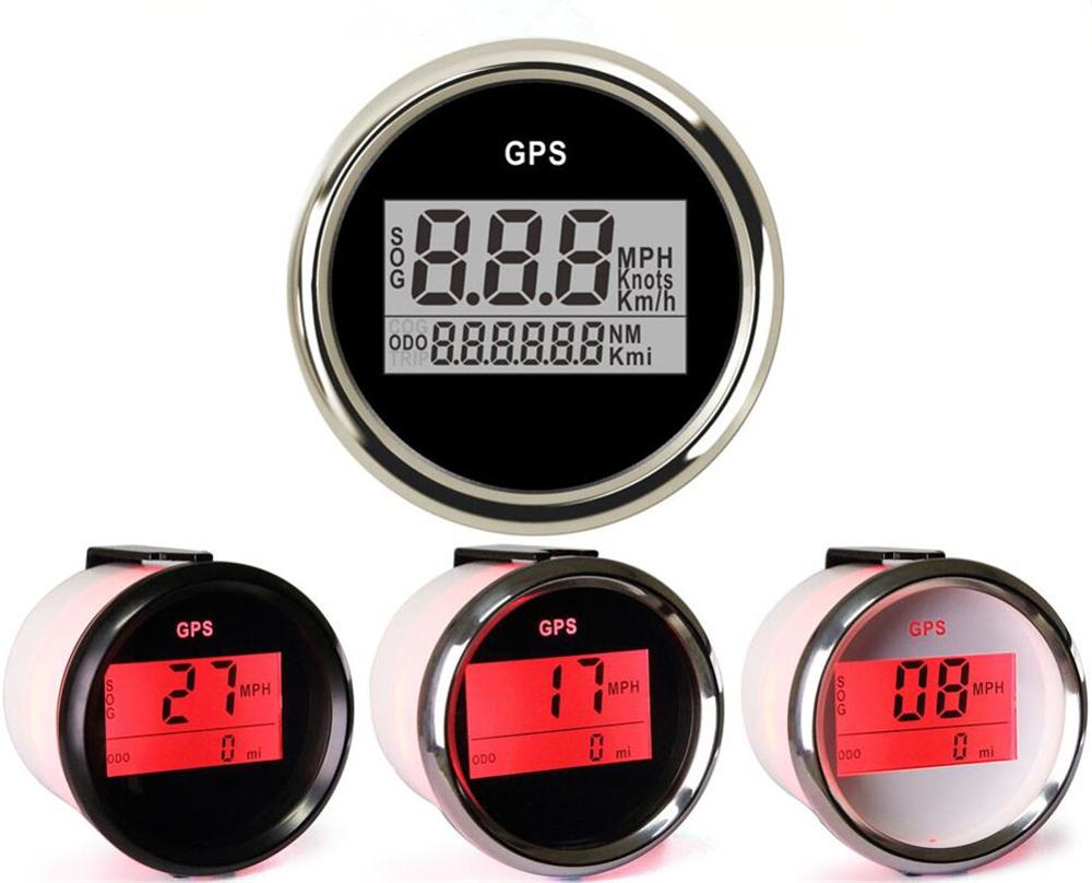1pc 0-999 knop mph km/h marina gps hastighetsmätare 52mm automatiska digitala vägmätare sog svarta hastighetsindikatorer med röd bakgrundsbelysning 9-32v