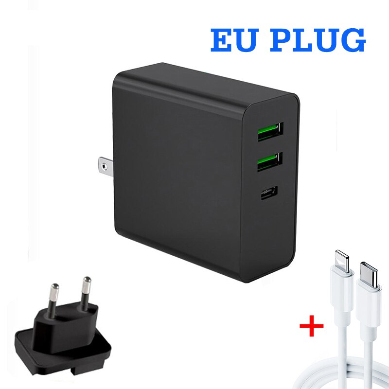 USB Quick Charge 65W USB Charger Fast Wall Charger for Samsung For Huawei For iPhone usb c cable pd charge quick charge: Black  EU  C2L