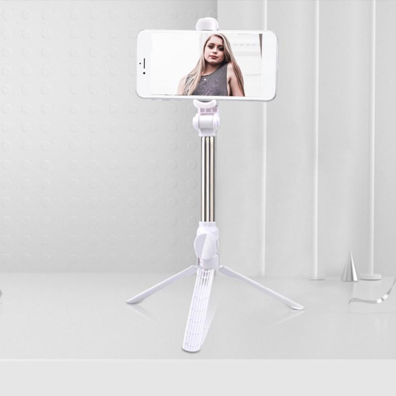 Trådløs bluetooth selfie stick udvidelig håndholdt monopod sammenklappeligt stativ med lukkerfjernbetjening til iphone android smartphone: Hvid