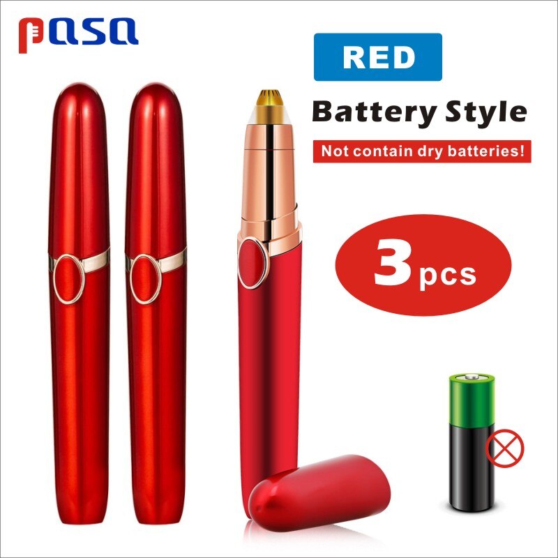 Electric Eyebrow Trimmer/Hair Remover /Mini Eyebrow Shaver Razor for: 3pcs Battery(Red)