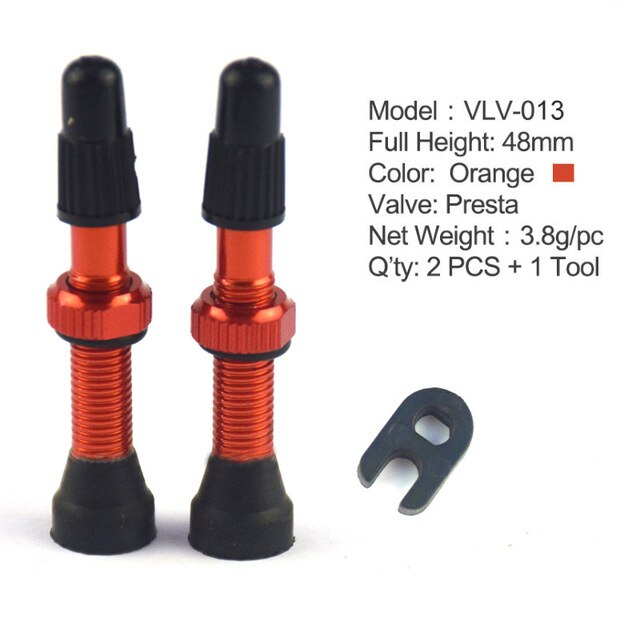 2 unids/set bicicleta válvula Presta por carretera Mtb bicicleta neumáticos sin cámara de aire Kit de válvula de 40/60/80mm latón Core madre de accesorios de bicicleta: Orange 48mm