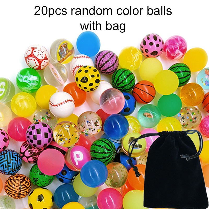 20 Stück bunte Hüpfbälle mit Aufbewahrungstasche, 25 mm, Kunststoff, Elastizität, Kinderspielzeugball für Spiele im Freien, Geburtstagsgeschenk, TMZ: Rot