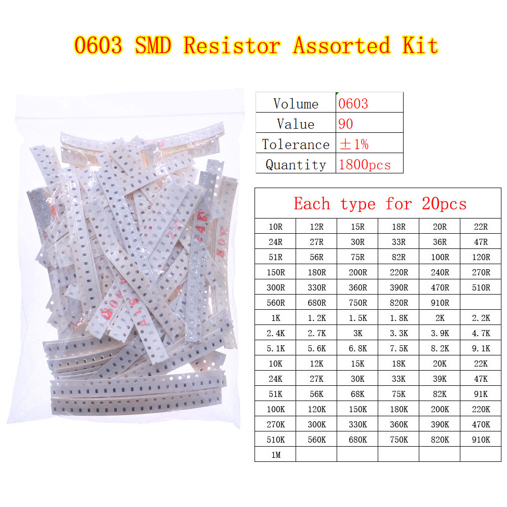 0402 0603 0805 1206 2512 SMD Chip Fixed Resistor 0ohm-10Mohm Assortment Kit pack: black