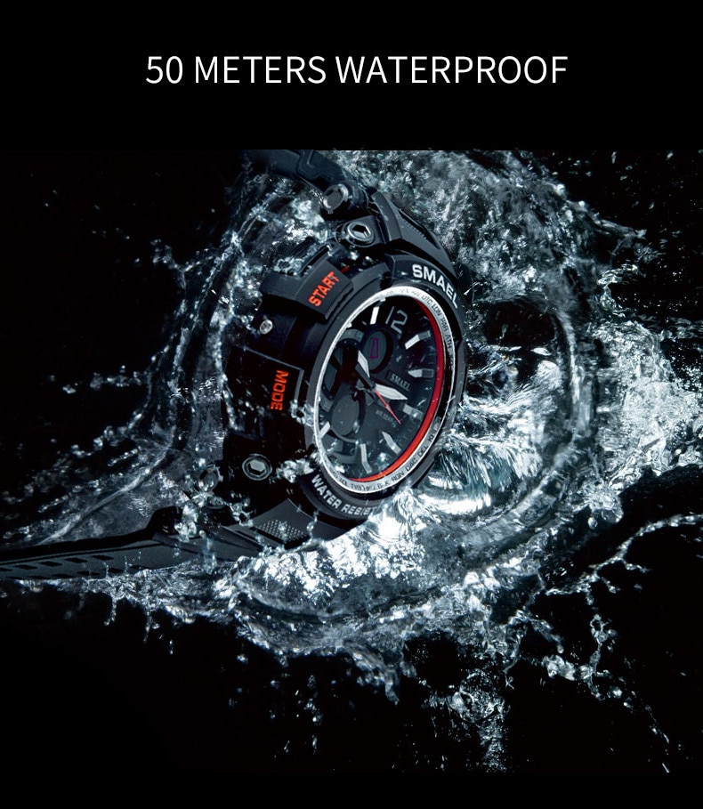 Snelle Levering Smael Mannen Sport Shock Horloge 30M Waterdicht Mannen Klok Dual Display Analoge Digitale Led Elektronische Horloges
