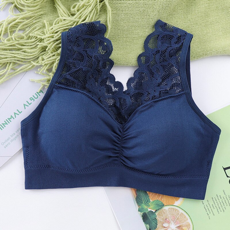 Sujetador deportivo de encaje para mujer, Bralette deportivo de encaje, Top sin mangas, para gimnasio y Yoga: Navy