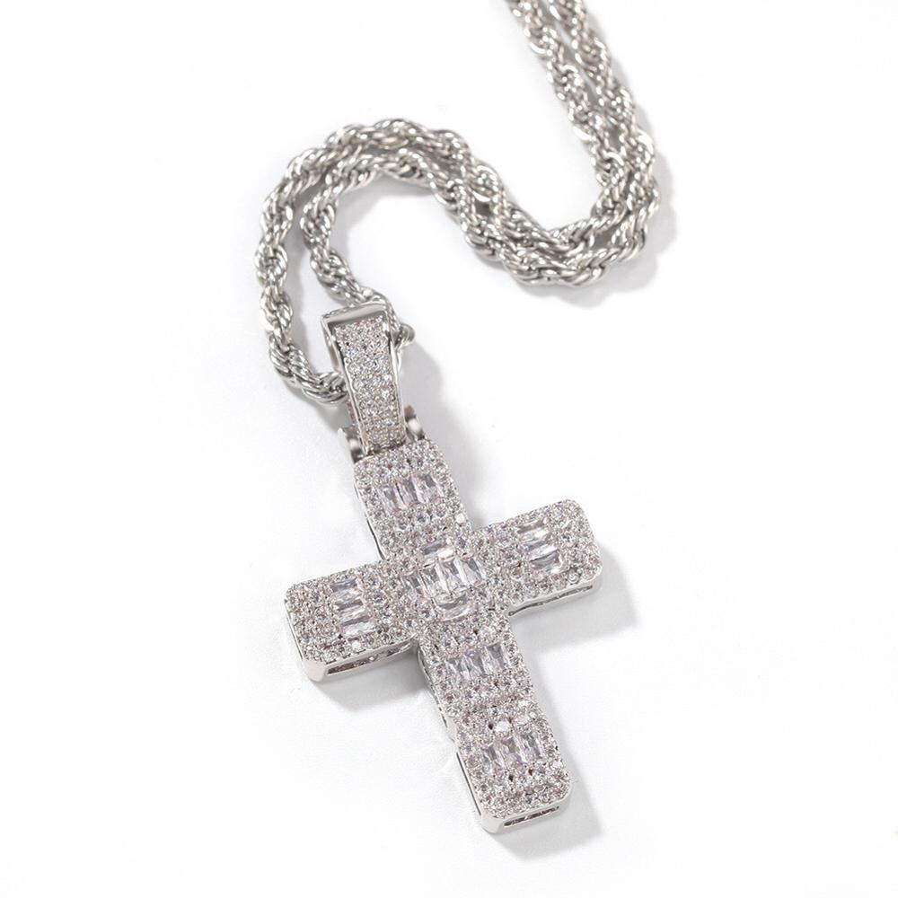 Hiphop kruis ketting dames ketting koper met cz hanger ketting klassieke persoonlijkheid jezus kruis hiphop sieraden voor: Zilver / Cubaanse keten / 24 inch