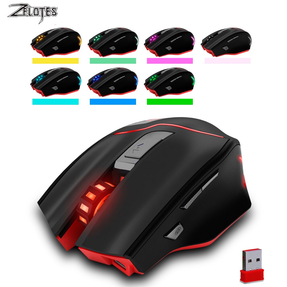 ZELOTES F-18 Dual-mode Gaming Mouse6 Level 3200DPI 500Hz Wireless 7 Color Computer Mouse 2.4GHz With Mini USB