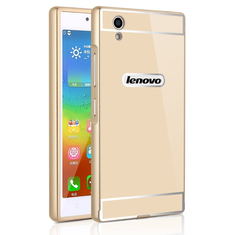 For Lenovo P70 Case Luxury Mirror Cover Metal Aluminum Bumper Frame Case For Lenovo P70 Case P70-T Gold Plated PC Back Cover 5.0: only case / Golden