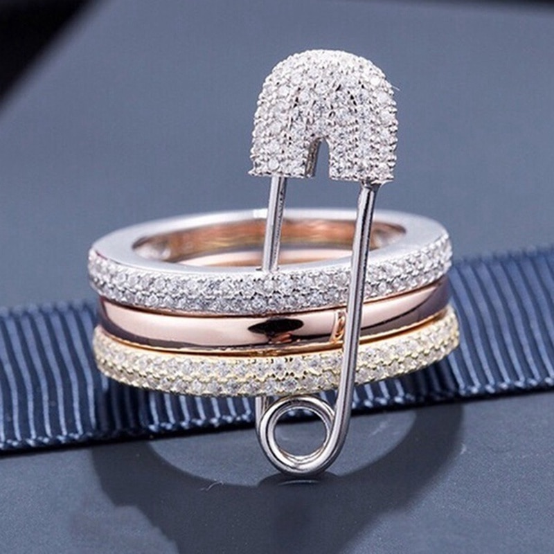 Goud Zilver Vinger Ringen Set Voor Vrouwen Met Pin Aaa Cubic Zirkoon Ringen Pave Instelling Vrouwelijke Partij Sieraden Anillos Mujer