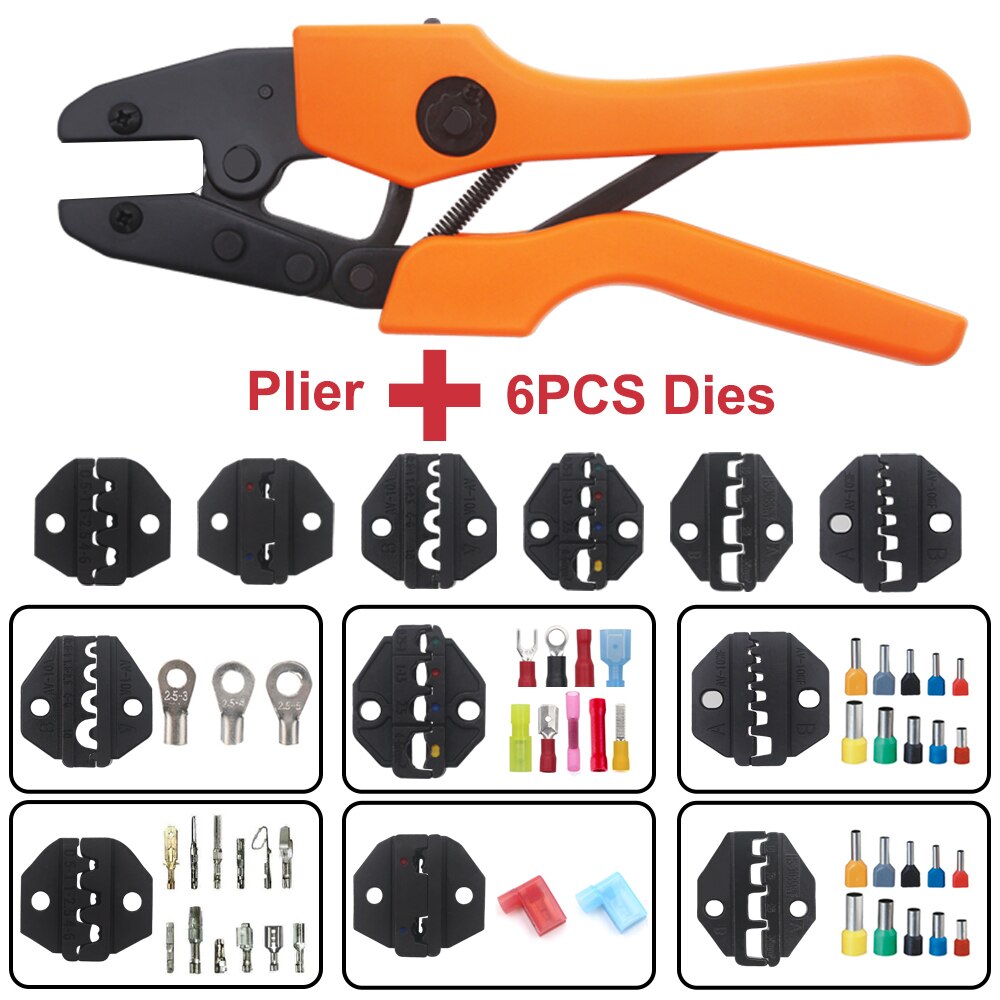 Crimp Pliers &amp; Dies Set Wire Terminals Crimping Tools Precision Crimper Labor-Saving Ergonomic Handle Easy To Grasp&amp;Press: AN 6JAWS SET