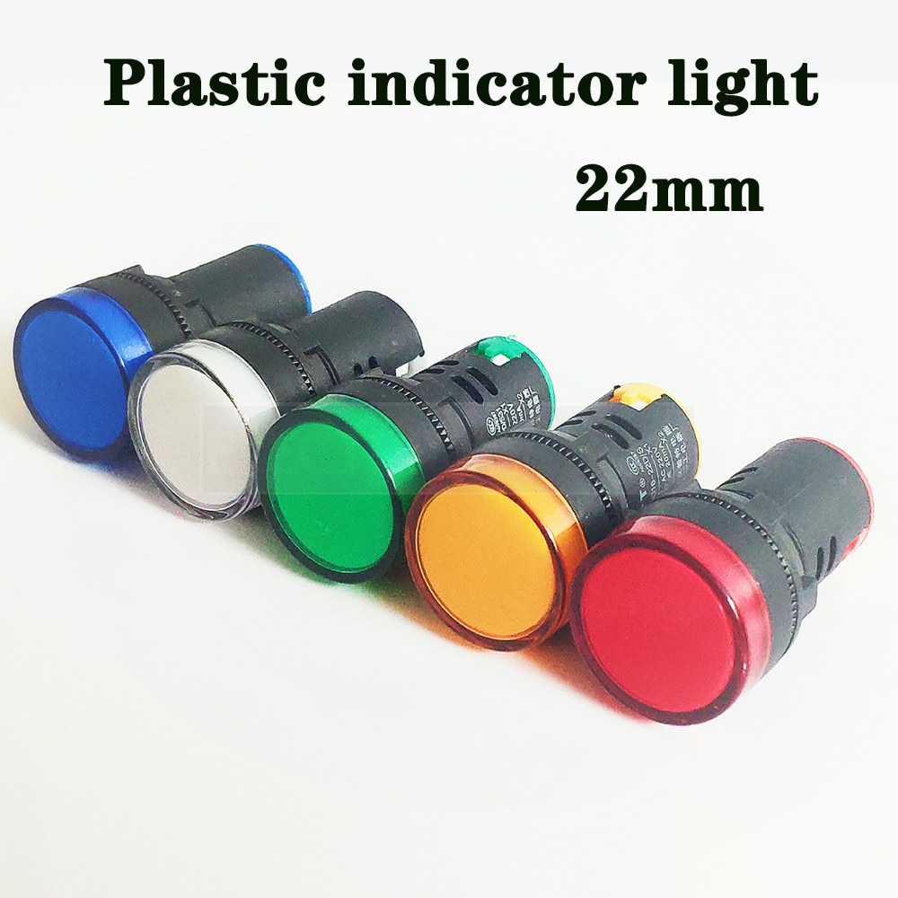 LED Plastic Indicator light 22mm waterproof Signal lamp POWER LIGHT DC12V DC24V AC220V red yellow green indication light