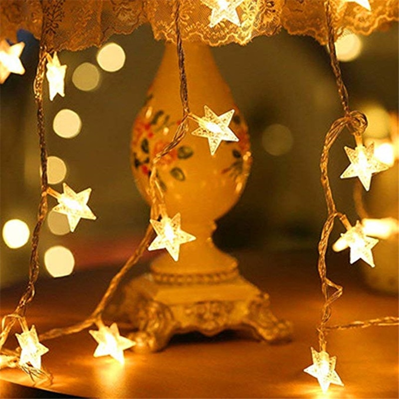 SICCSAEE LED Star Fairy Guirlande Lichtslingers Nieuwjaar Wedding Thuis Indoor Decoratie Wishing Sterren Gordijn String Licht