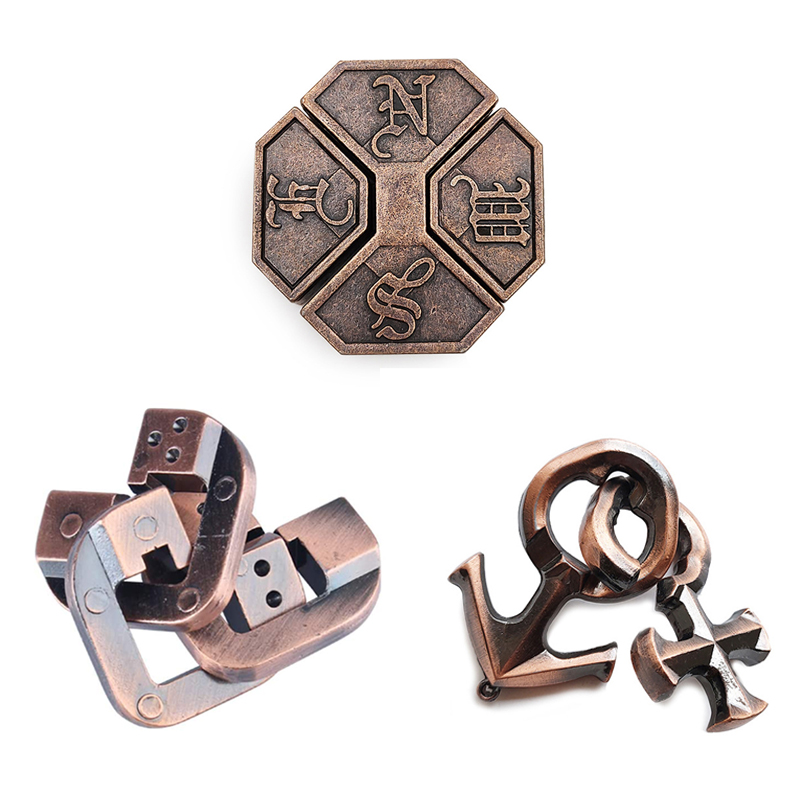 Rompecabezas De Metal rompecabezas 3 uds conjunto Casse Tete Difficile Rompecabezas IQ prueba juegos mágicos juguetes para niños adultos Juegos De Ingenio: Rojo