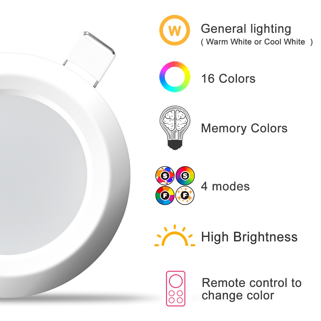 Led rund downlight 7w rgbw led tak flerfärgad dimbar infälld spotlight infraröd styrenhet färgskiftande  ac 110v/220v