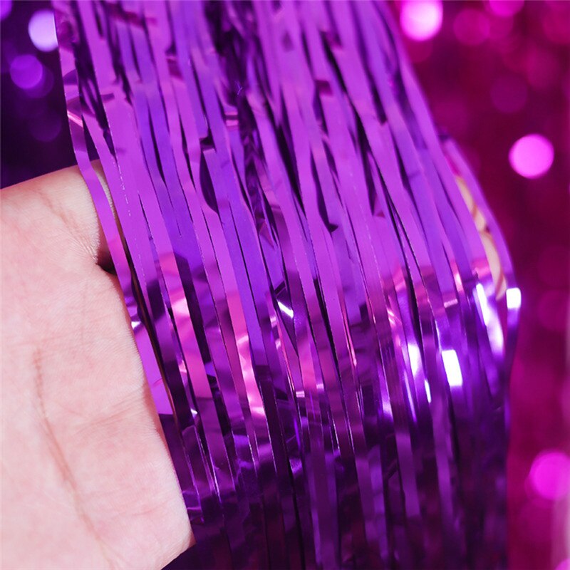 Oropel de flecos de aluminio DIY, cortina, cinta de guirnalda, globos, Baby Shower, cumpleaños, decoraciones bodas fiestas, 1 Uds.: Púrpura