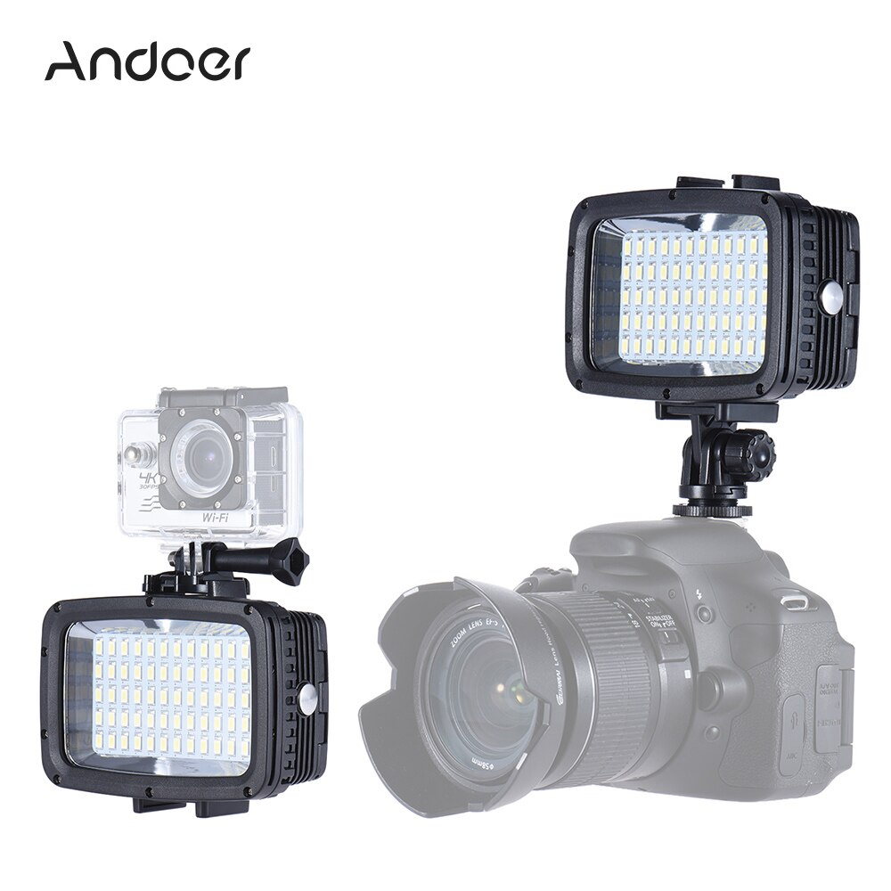 Andoer 12W 3 Mode 5500K Fill-in LED Light Lamp Diving 40m 2pcs 2000mAh Battery Mounting Base 3 Filter for GoPro Hero Xiaomi Yi