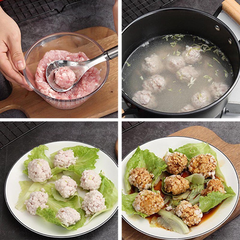 Rostfritt stål non-stick köttbullar sked maker pressa kök verktyg boll form sked kök gadget kött verktyg