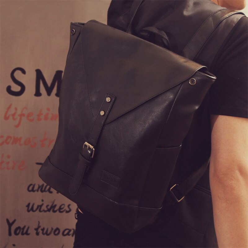 Korean -style Men Solid Color PU Computer Backpack Students leather backpack College duffle bag Student Couples Backpack