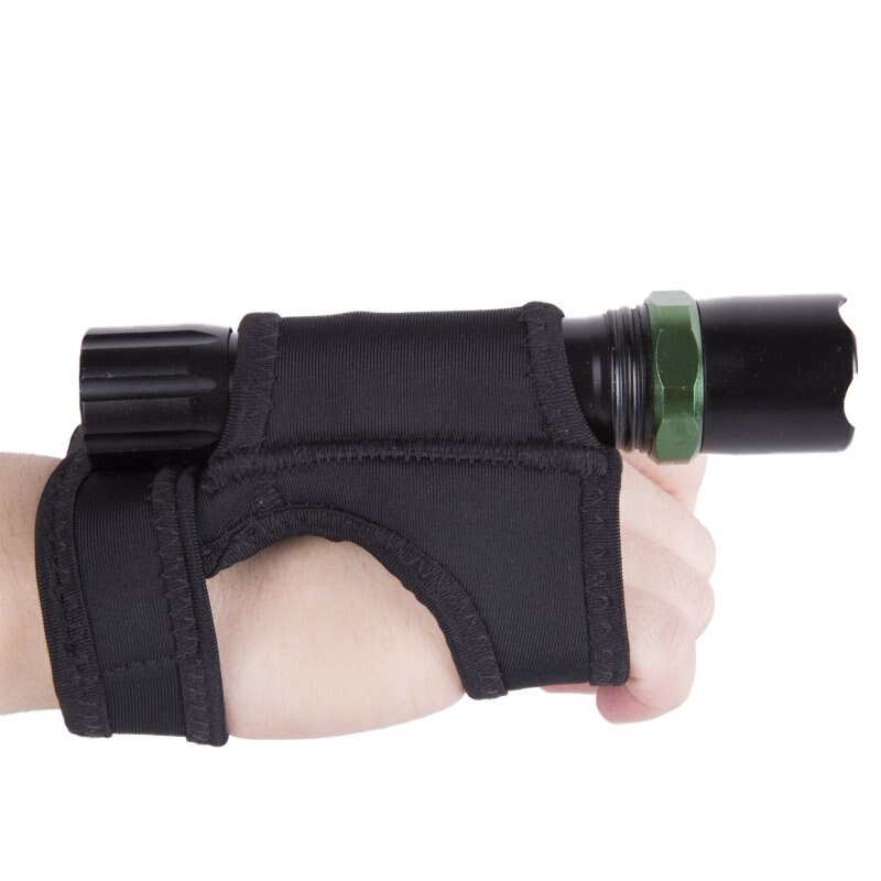 Underwater Scuba Diving Dive LED Torch Flashlight Holder Soft Black Neoprene Hand Arm Mount Wrist Strap Glove Hand Free