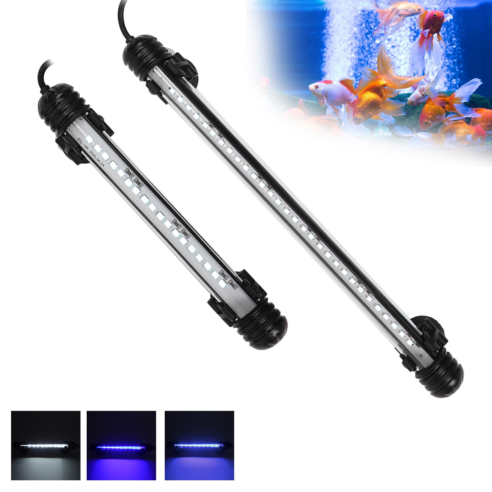 AC 100-240V Aquarium Submersible Light LED Fish Tank Light With 3 Light Modes Dimmable IP68 Waterproof High Brightness
