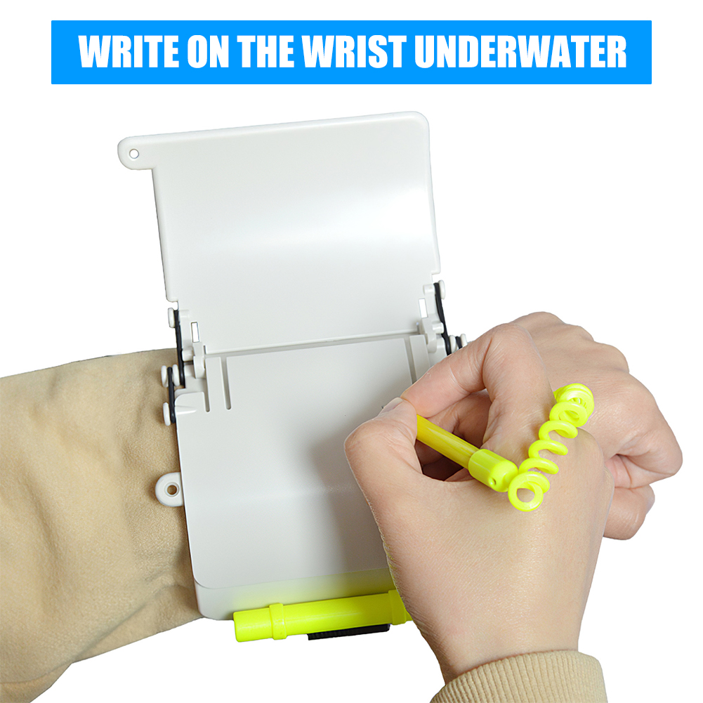 Writing Tablet Dive Slate 3 Panels Replaceable Pencil with Safety Leash Waterproof O-ring Reusable Writing Slate Scuba Diving