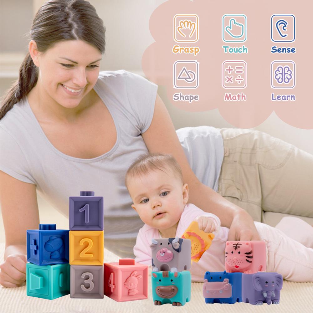 6 stuks /12 stuks/set baby grijp speelgoed siliconen bouw 3d touch handballen baby massage rubber bijtring knijp speelgoed baby speelgoed
