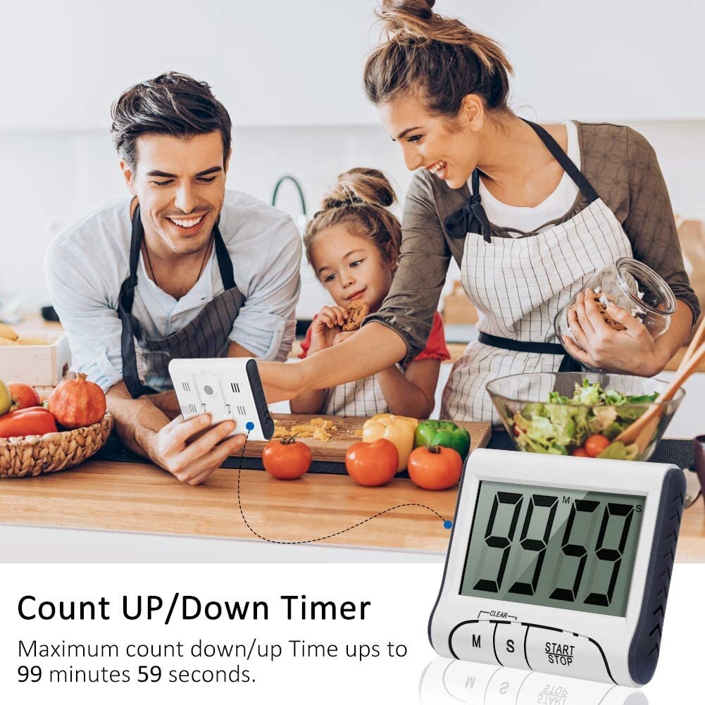 Digital Kitchen Timer Countdown Up Cooking Timer Clock with Magnet Back White